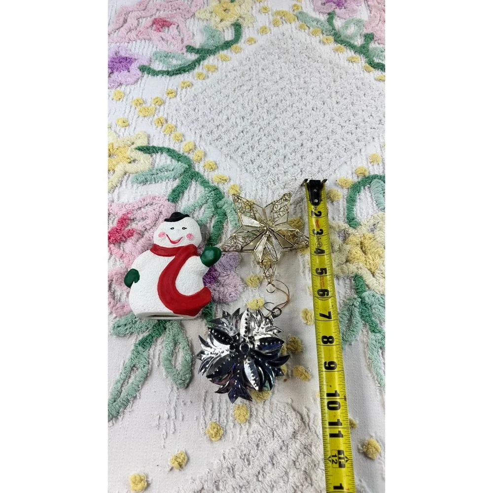 Vintage Christmas Ornament Lot Snowman Ceramic Gold Star Glass Silver Metal 3pc